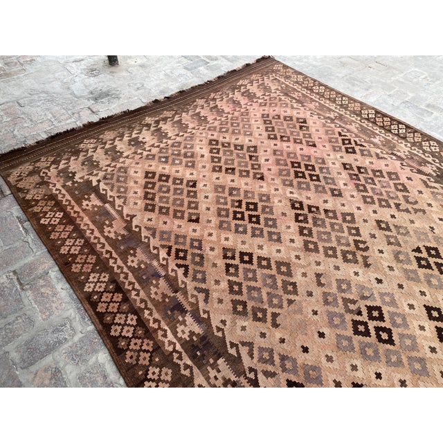 Vintage Oversized Terracotta Geometric Wool Kilim Rug For Sale - Image 4 of 14