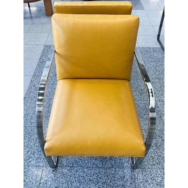 Yellow Chrome & Yellow Leather Chairs in the Style of Ludwig Mies Van Der Rohe & Lilly Reich - A Set of 6 For Sale - Image 8 of 15