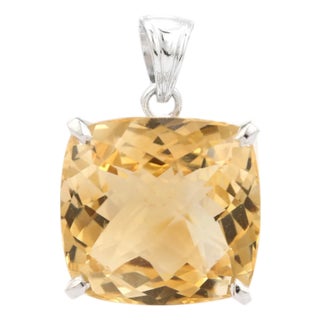 Faceted Square-Cut Citrine Charm Pendant Crafted in 925 Sterling Silver For Sale