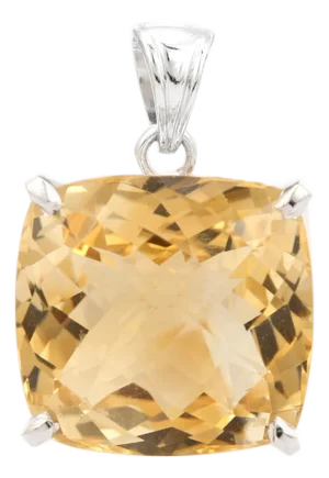 Faceted Square-Cut Citrine Charm Pendant Crafted in 925 Sterling Silver