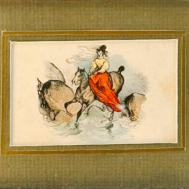 Green French Antique Hand-Colored Equestrian Miniature Color Etchings in Faux Tortoiseshell Frames - Set of 5 For Sale - Image 8 of 18