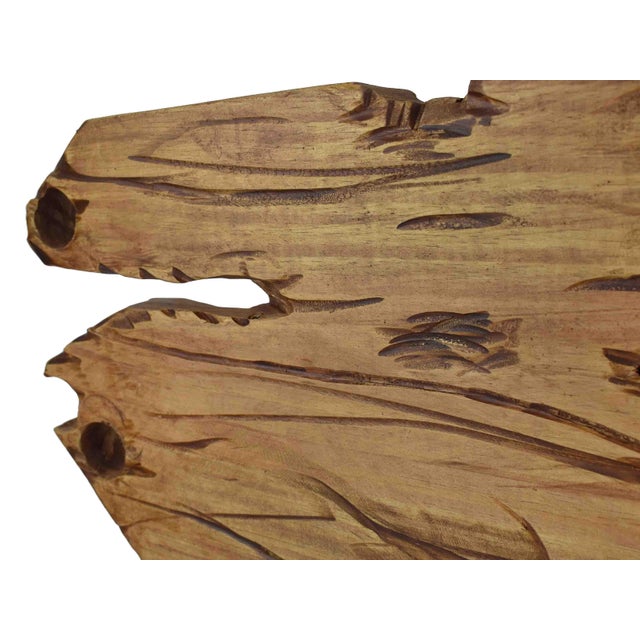 Contemporary Hand-Carved Abstract Wood Sculpture on Metal & Wood Pedestal Base For Sale - Image 4 of 12