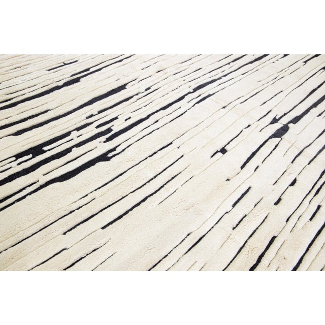 2020s Modern Moroccan Style Ivory & Black Handmade Oversize Wool Rug by Apadana For Sale - Image 5 of 8