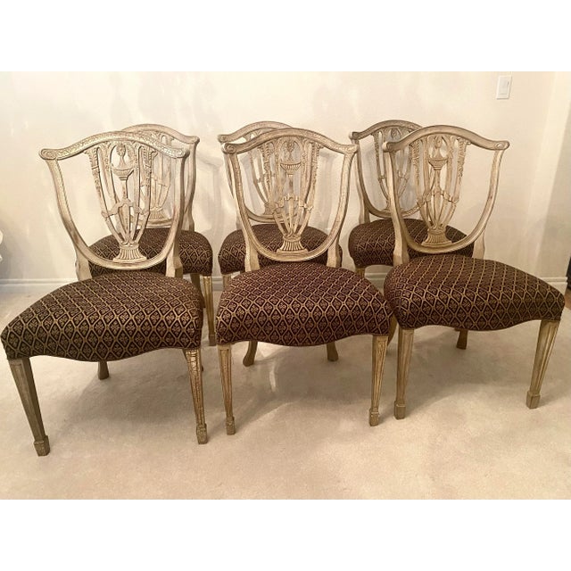 Hepplewhite Style Intricate Shield Back Set of Six Chairs Mint Condition Late 20th Cemtury For Sale - Image 16 of 18