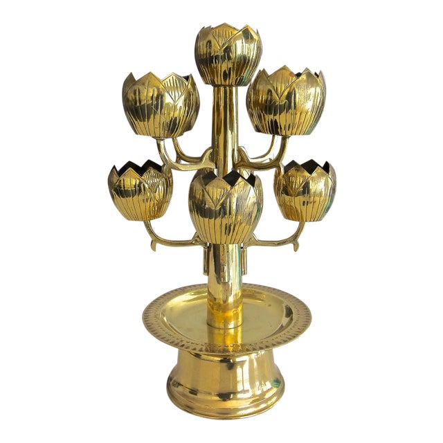 1950s Mid Century Modern Brass Lotus Candelabra For Sale
