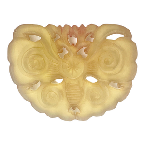 Vintage Openwork Carved Chinese Jade Plaque / Pendant With Auspicious Moth or Butterfly