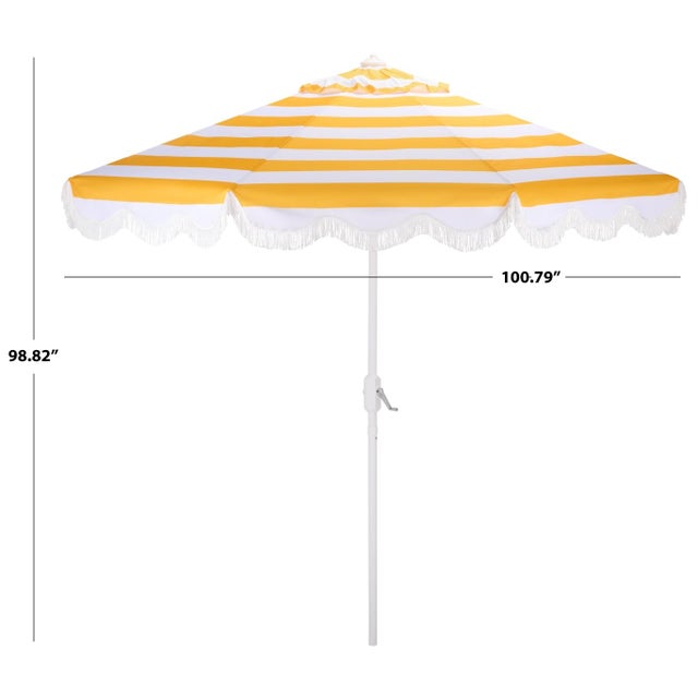 Modern Lucerna 9 Ft Crank Umbrella, Yellow Stripe/White Pole For Sale - Image 3 of 9