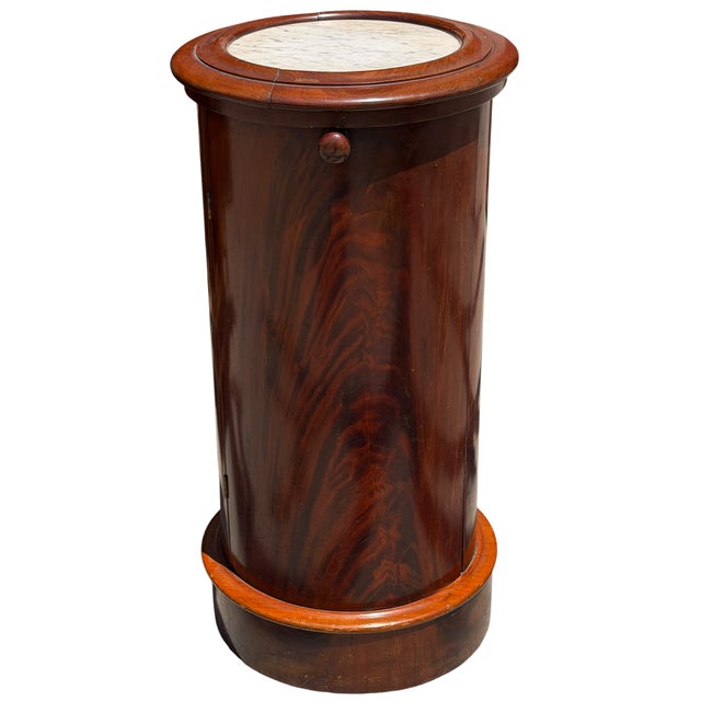 Biedermeier Antique Biedermeier Flame Mahogany Marble Top Column Pedestal Table For Sale - Image 3 of 4