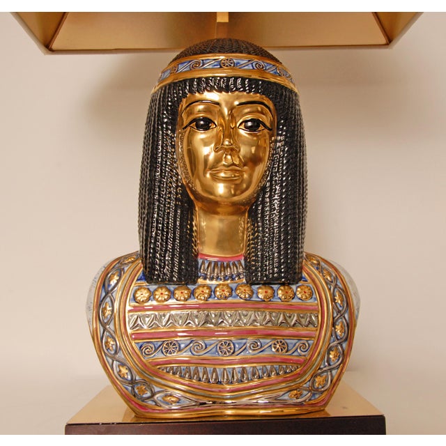 Italian Table Lamps Capodimonte Porcelain King Tut and Cleopatra Gold - A Pair For Sale - Image 11 of 17