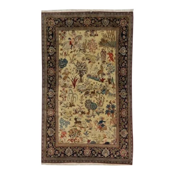 1950s Persian Pictorial Kashan Rug, 4'7" X 7'6" For Sale