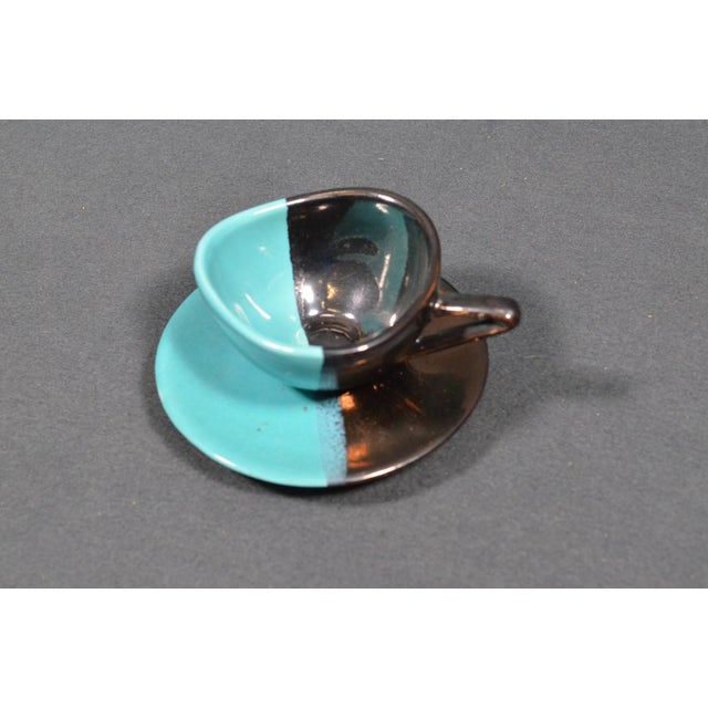 Mid 20th Century Vallauris – Black and Turquoise Blue Faience Coffee Set - 15 pcs For Sale - Image 17 of 18