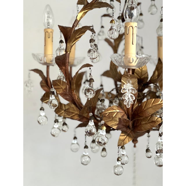 Vintage Chandelier with Crystal Drops and Gilded Brass, 1950s For Sale - Image 3 of 14