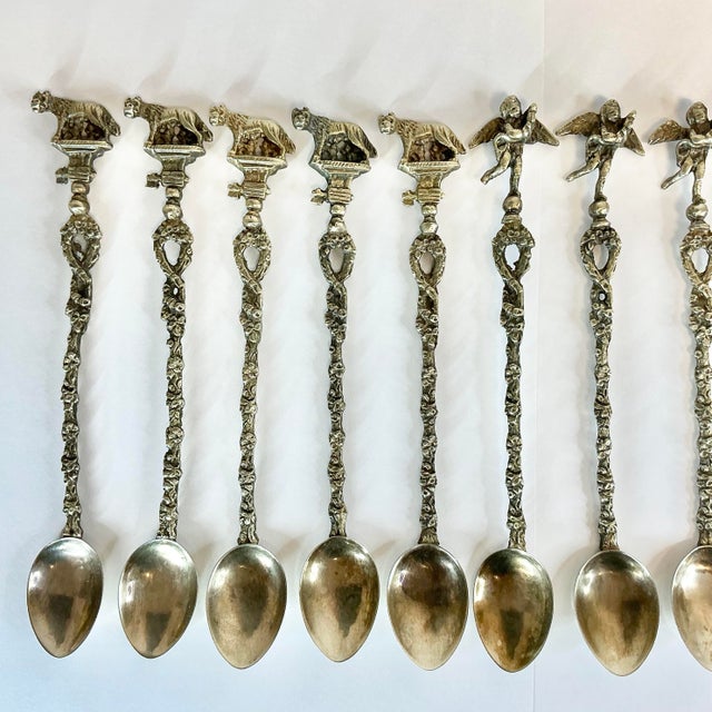 Rococo 1920s Antique Italian Baroque Rocco Silverplate Dessert Spoons - Set of 10. For Sale - Image 3 of 12
