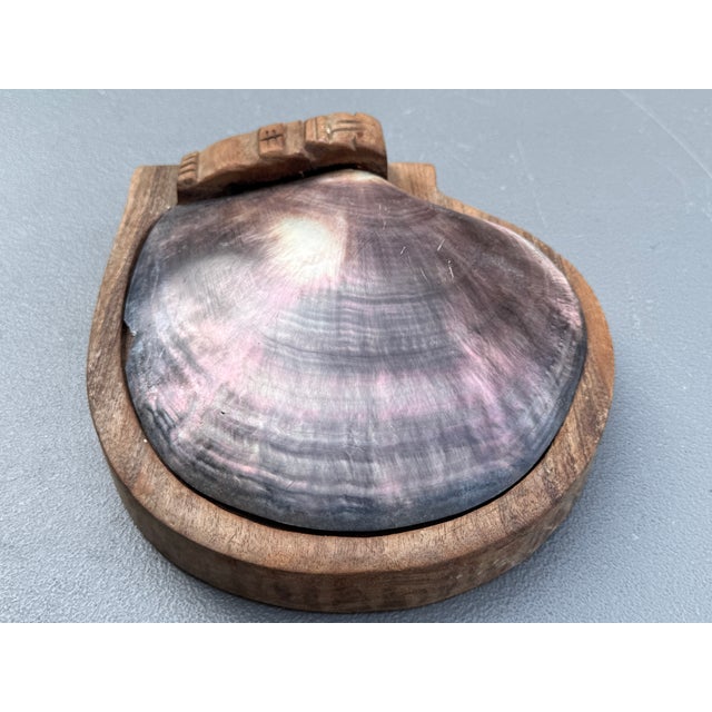 Wood 1950s Alexander Noll Carved Wood & Mother of Pearl Lidded Cigarette Box For Sale - Image 7 of 13