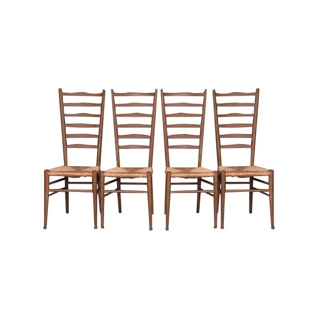 Wood Vintage Gio Ponti Style Italian Ladder Back Chairs 4 For Sale - Image 7 of 11