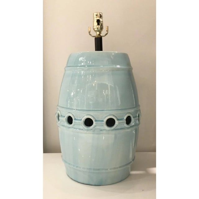 Large Modern Light Blue Glaze Porcelain Table Lamp For Sale - Image 4 of 4