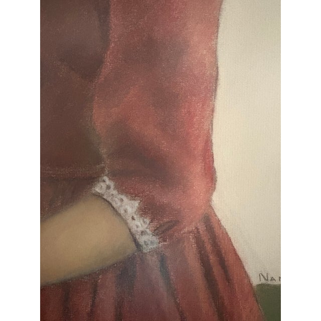 1962 Portrait, Girl in Red Velvet, Pastel on Paper, by Nancy Lee For Sale - Image 9 of 12