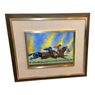 1980s The Derby Framed Enamel on Copper Painting by Dom Mingolla For Sale