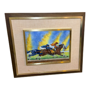 1980s The Derby Framed Enamel on Copper Painting by Dom Mingolla