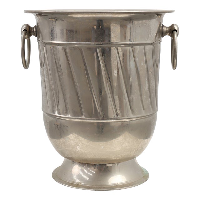 Art Deco Metal Ice Bucket with Ring Handles, France, 1920s For Sale