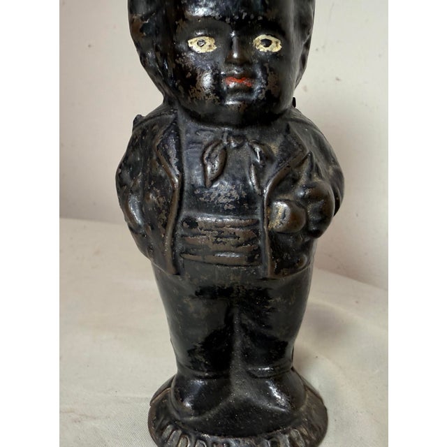 American Rare Antique 19th Century 1880's Painted Cast Iron Middy Boy Coin Still Bank For Sale - Image 3 of 10