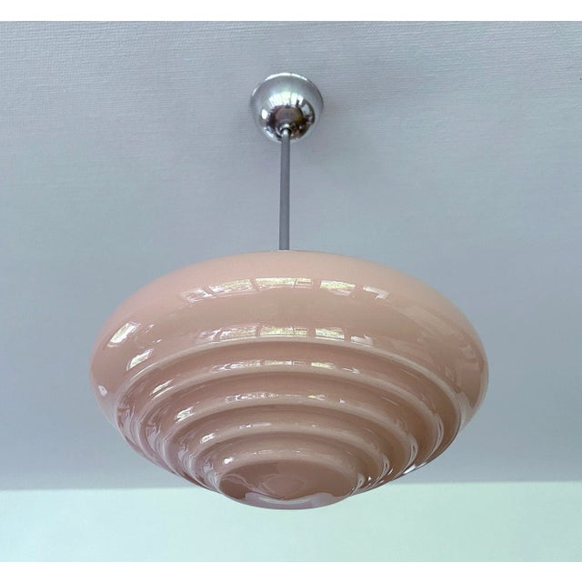 Glass Art Deco Pendant Light in Pink Glass, 1930s For Sale - Image 7 of 13