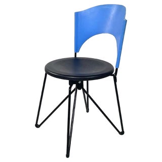 Modern Italian Black and Blue Chair Sofia attributed to Carlo Bartoli for Bonaldi, 1980s For Sale