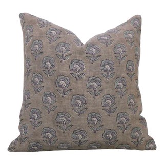 Indoor Pillow Cover Hand Block Printed Thick Linen 20x20 Inch- Rohini For Sale