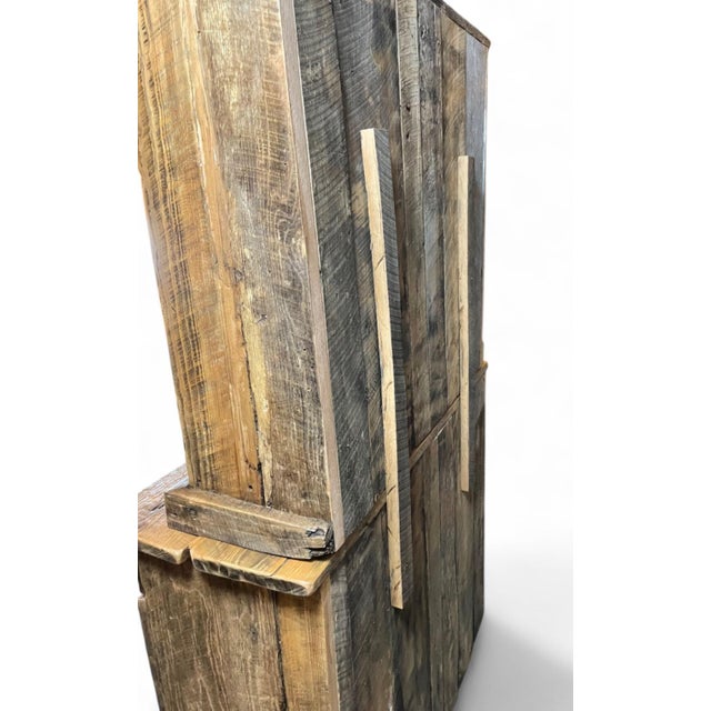 Brown French Farmhouse Hutch: Reclaimed Barn Wood Step Back Cupboard For Sale - Image 8 of 8