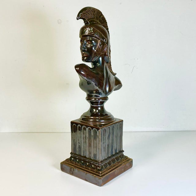 1970s Vintage Folk Art Neoclassical Roman Centurion Warrior Sculpture Bust, Artist Signed For Sale - Image 11 of 14