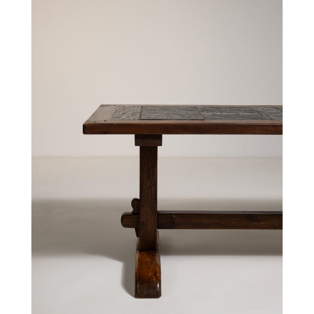 1970s Oak Dining Table with Stone Top in Original Patina For Sale In Greensboro - Image 6 of 11
