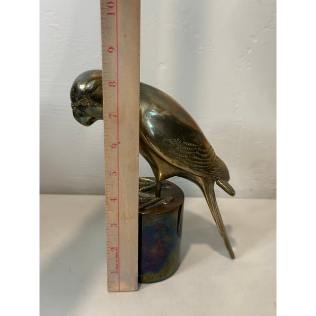 Metal Stunning Mid Century Solid Brass Macaw Parrot Figure Regal Patina Decor Heavy For Sale - Image 7 of 12