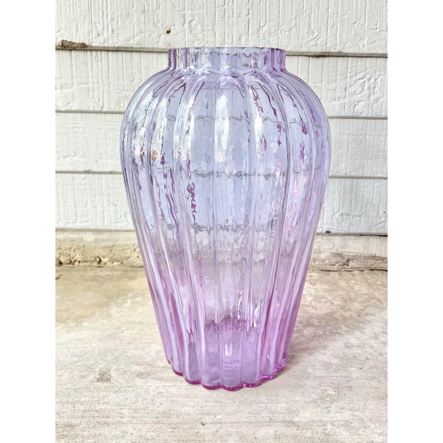 1970s Vintage Large Heavy Ribbed Italian Iridescent Purple Violet Vase 13 1/2” Excellent condition. No chips, cracks, or...