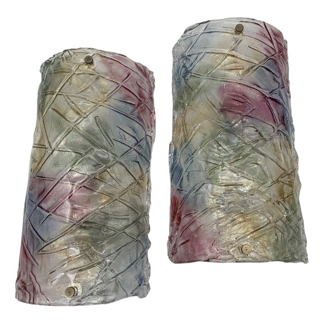 Wall Lamps in Murano Glass attributed to Mazzega, 1980s, Set of 2 For Sale