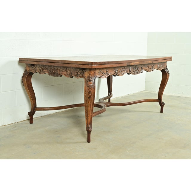 Baker Furniture Company Baker Furniture Style French Provincial Louis XV Carved Oak Extension Dining Table, Circa 1960s For Sale - Image 4 of 15