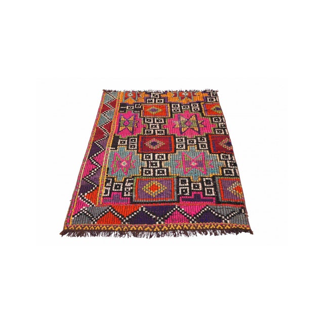 Handwoven vintage embroidered kilim rug from Denizli region of Turkey. Approximately 50-60 years old. In good condition....