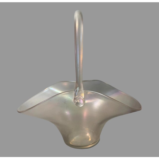 Steuben Antique 12" Steuben Verre De Soie Art Glass Basket For Sale - Image 4 of 12