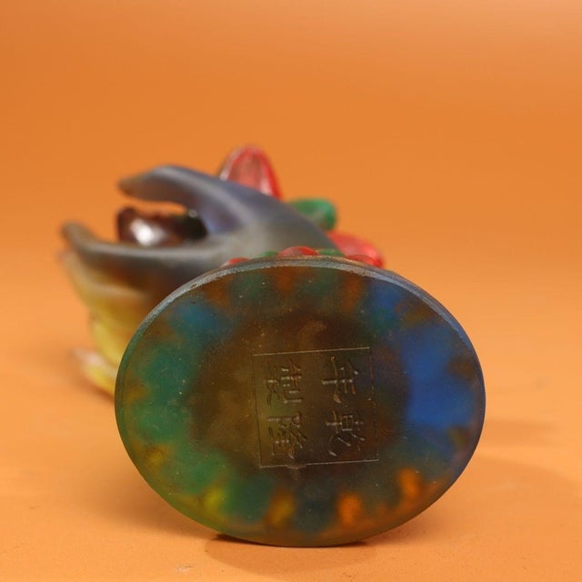 Vintage Liuli Glass Buddha's Hand Holding Lotus Statue Altar Decor 4.7" For Sale - Image 9 of 9
