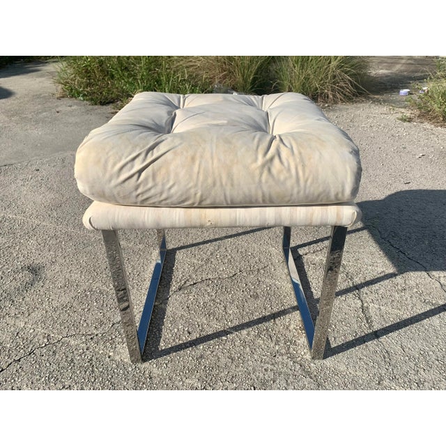 1980s Milo Baughman Style Chrome Upholstered Stool For Sale - Image 5 of 13