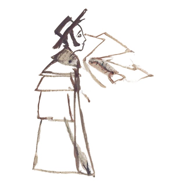 Mino Maccari, The Dreamer, Drawing on Paper, 1950s For Sale