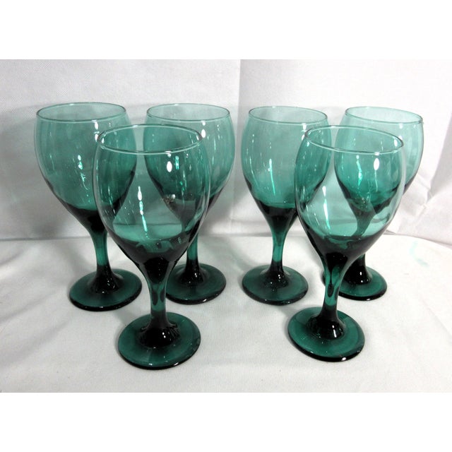 Vintage Libbey Glass Set of 6 Juniper Green Stemmed Glasses For Sale In New Orleans - Image 6 of 11