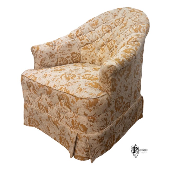 Vintage Mid Century Style Tufted Printed Upholstered Barrel Back Chairs - Pair For Sale - Image 10 of 12