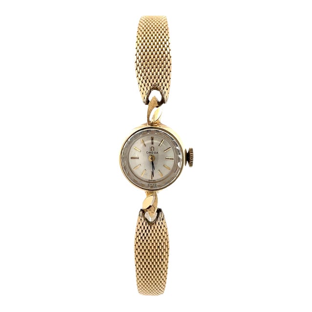 Mid 20th Century Omega 14k Yellow Gold Manual Wind Ladies Wrist Watch For Sale