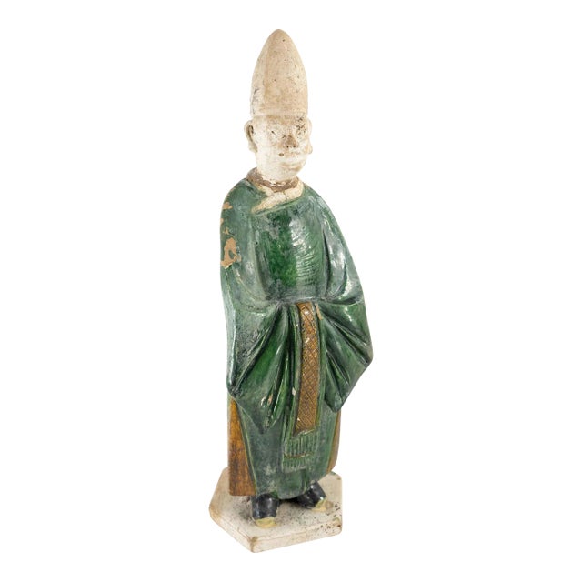 Chinese Sancai Green and Amber Pottery Figure of a Priest For Sale