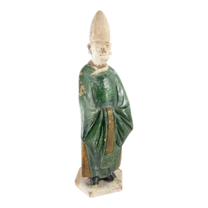 Chinese Sancai Green and Amber Pottery Figure of a Priest