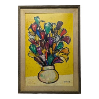 Jovan Obican, "Flowers" Circa 1965 Folk Art Painting For Sale