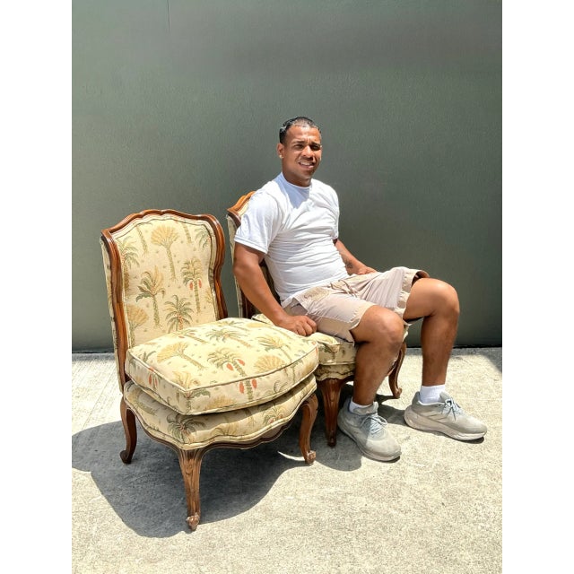 Vintage Palm Print Fabric Slipper Chairs - Pair For Sale - Image 9 of 12