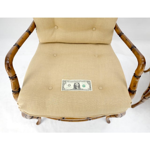 1970s Faux Bamboo Horn Shape Legs New Linen Upholstery Lounge Chairs For Sale - Image 5 of 8