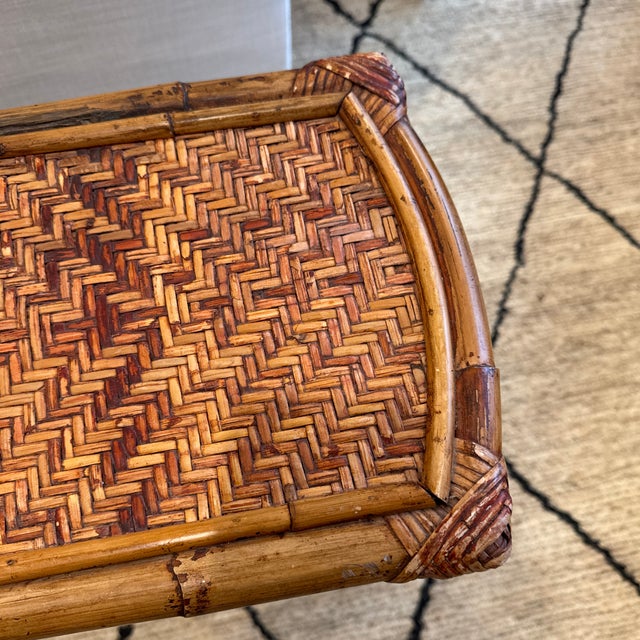 Wood Vintage Rattan and Bamboo Console Table With Curved Legs For Sale - Image 7 of 10