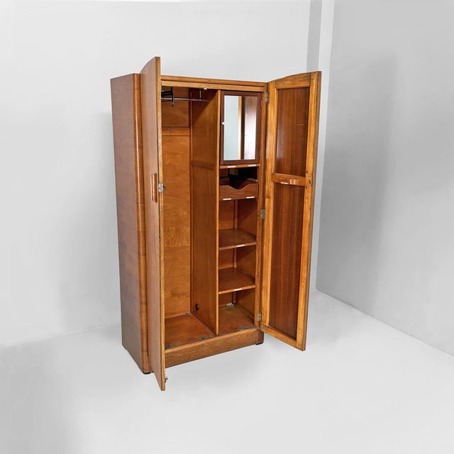 Italian Art Deco Style Wooden Wardrobe with Mirror and Shelves, 1930s For Sale - Image 4 of 18